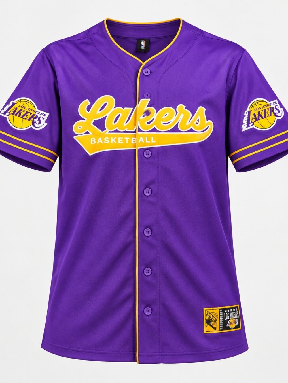 NBA Los Angeles Lakers Purple Gold Button Front Basketball Jersey Shirt